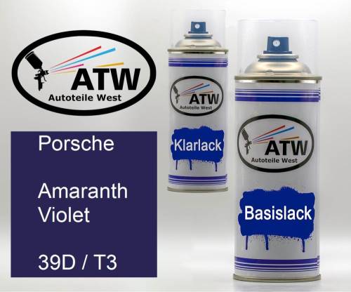 Porsche, Amaranth Violet, 39D / T3: 400ml Sprühdose + 400ml Klarlack - Set, von ATW Autoteile West.